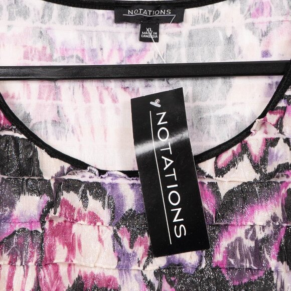 Notations Ruffle Sparkle Shirt XL Womens NEW Floral Pink Purple Y2K Short Sleeve - Picture 4 of 5